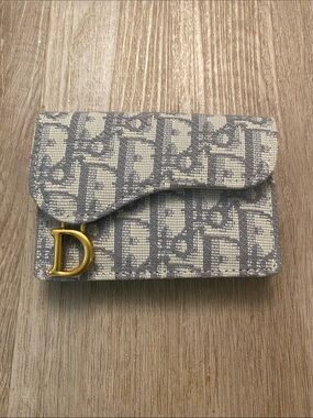 Dior Gray Oblique Saddle Lotus Wallet Gold Hardware w/ Box & Dust Bag